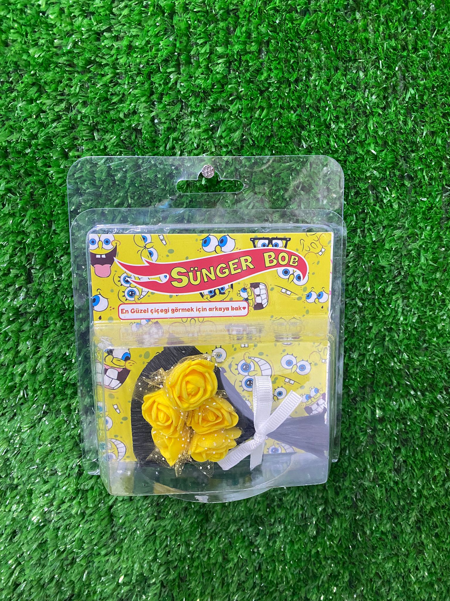 Aynalı Hot Flowers Mini Gül Buketi – Sünger Bob (Sarı) 1